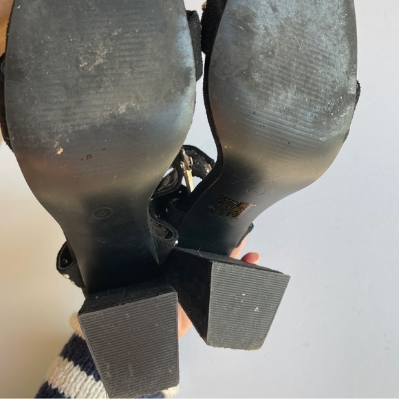 Pretty Little Things Black Studded Ankle Wrap Heels - Picture 8 of 9